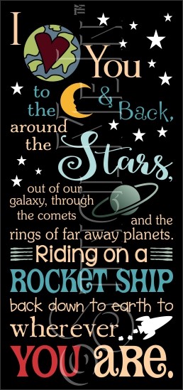 3221 * To The Moon & Back On A Rocket Ship Typography Stencil 11.25x24 