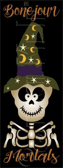 3689 * Bonejour Mortals Big Face Halloween Skeleton Greeting Stencil 