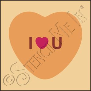 CA789 * I ♥ U Valentine Conversational Candy Heart Stencil 4x4 