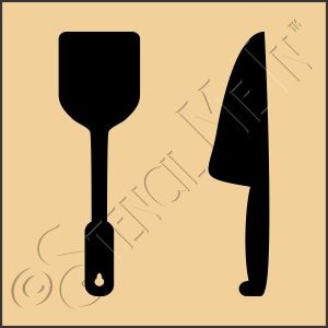 CA812 * Spatula & Kitchen Knife Art Square Stencil 4x4 
