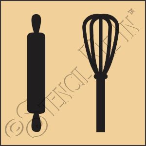 CA813 * Rolling Pin & Whisk Kitchen Utensil Art Square Stencil 4x4 